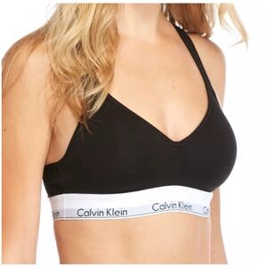 Calvin Klein modern cotton lined bralette Black Logo Band racer back